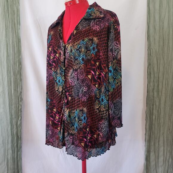 R Q T Black Silky Soft Stretch Button Up Long Sleeve Blouse Size 2XL - Picture 3 of 5